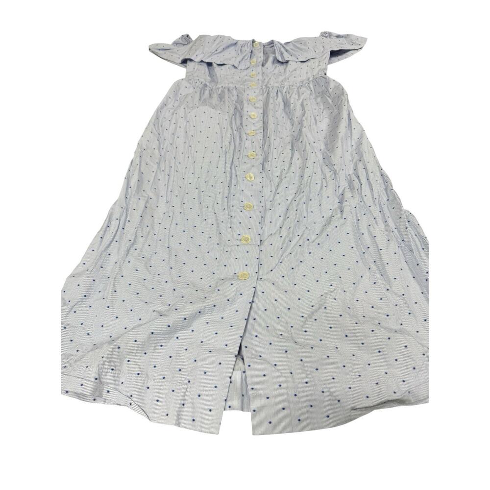 H&M 8 Striped Blue Polka Dot Button Up Off The Shoulder Ruffle Summer Midi Dress - Picture 7 of 8